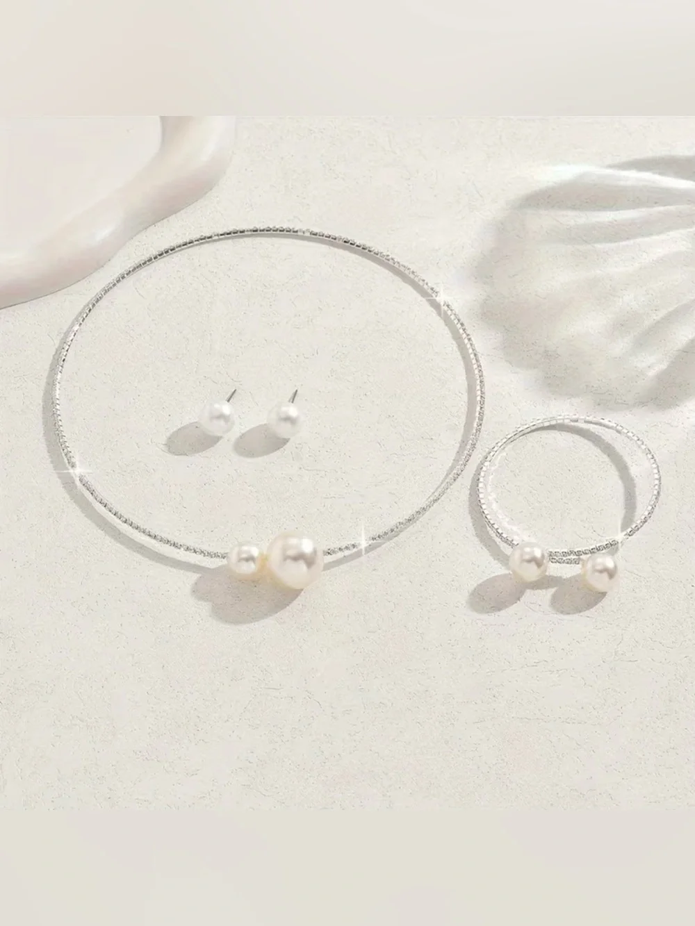 NEW! 4 Piece Set.  Elegant Pearl Accent Necklace, Bracelet and Earrings Set 🤍 - Picture 2 of 5
